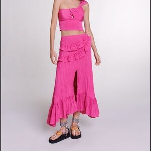 Maje long satin-effect crinkle skirt